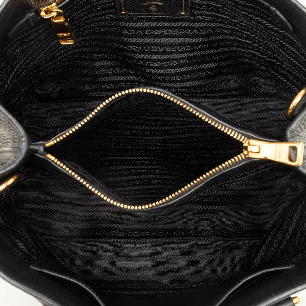 Prada Vitello Daino Open Convertible Tote Black Leather Good - Model View