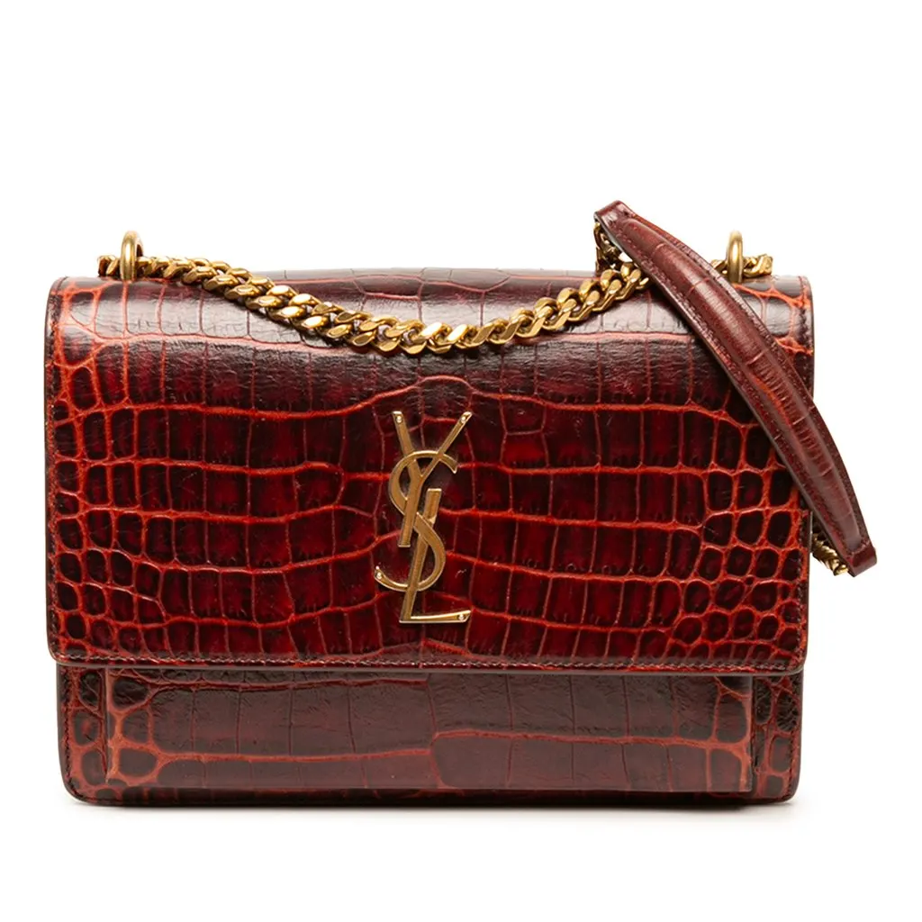 Saint Laurent Medium Croc Embossed Leather Monogram Sunset Crossbody Red Leather Very good - Front View