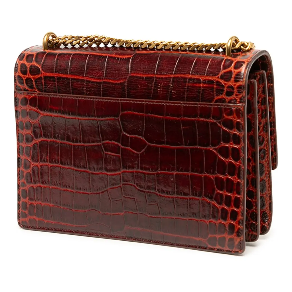 Saint Laurent Medium Croc Embossed Leather Monogram Sunset Crossbody Red Leather Very good - Back View