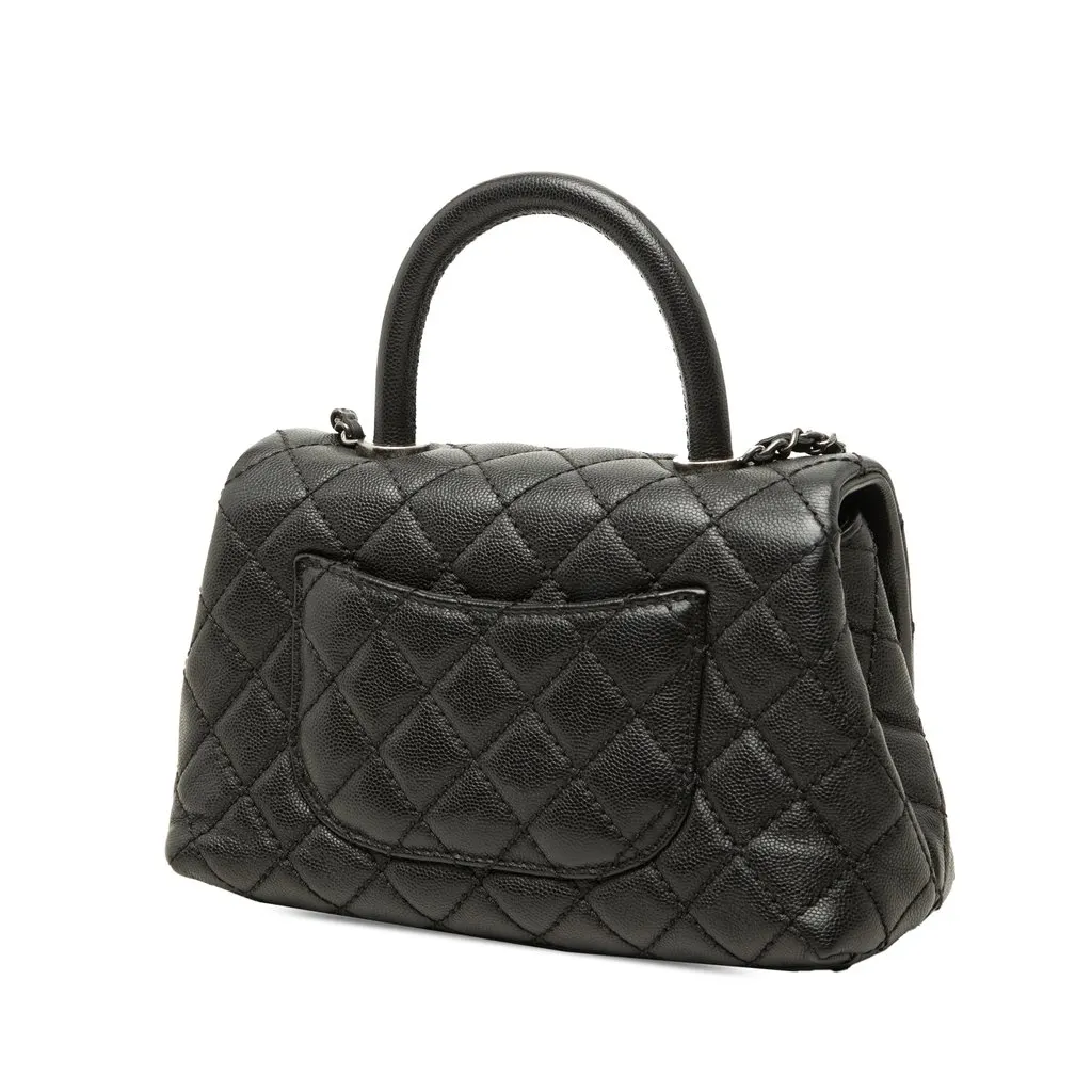 Chanel Mini Quilted Caviar Coco Top Handle Bag Black Leather Very good - Back View