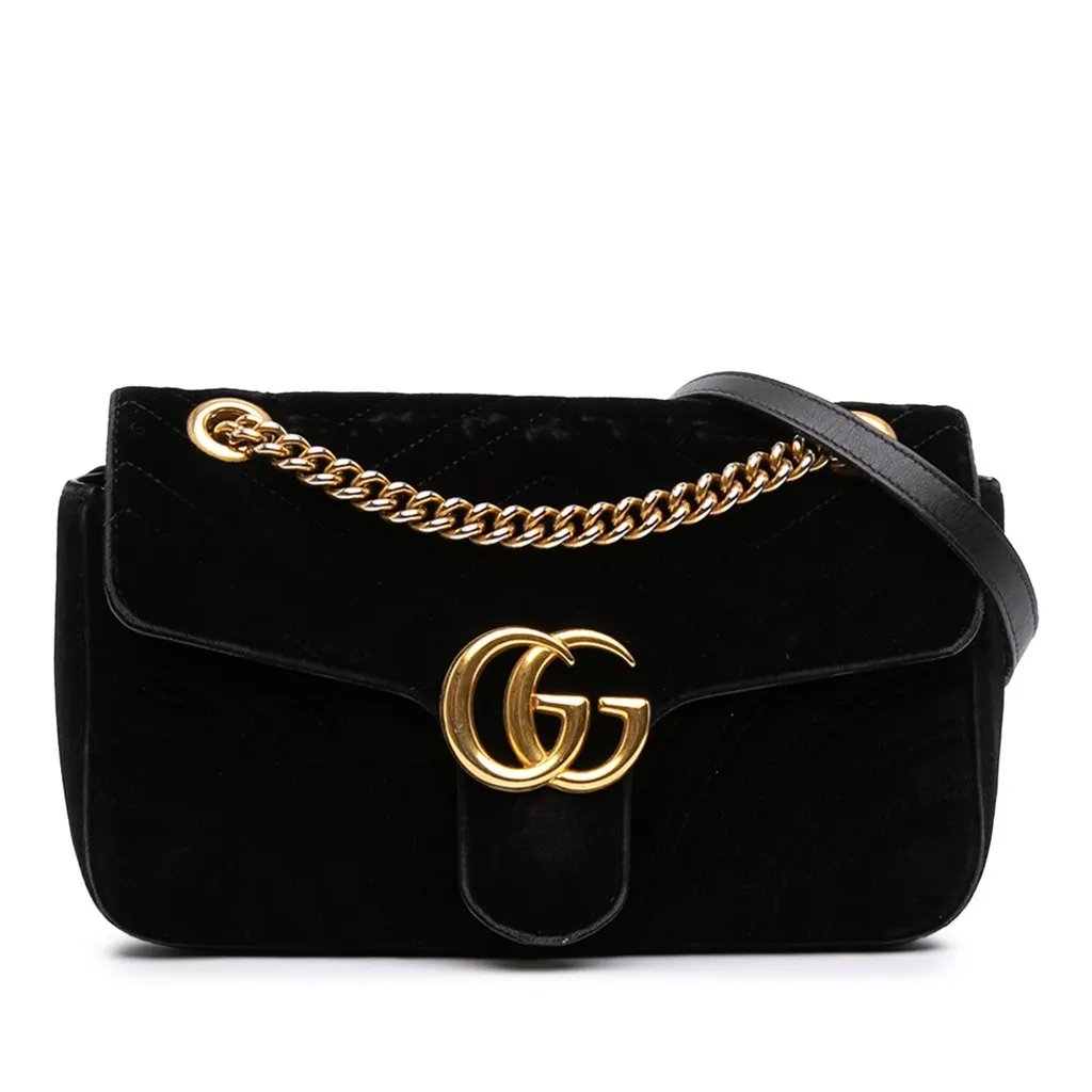 Gucci Medium GG Marmont Matelasse Velvet Shoulder Bag Black Very good - Front View