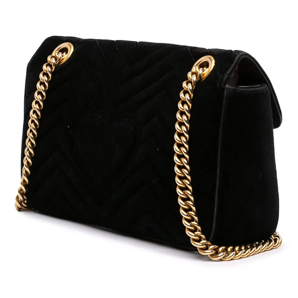 Gucci Medium GG Marmont Matelasse Velvet Shoulder Bag Black Very good - Back View
