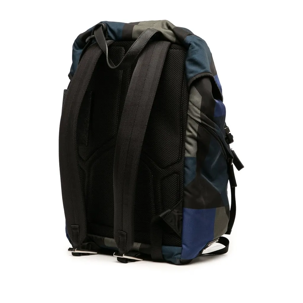 Prada Tessuto Geometric Backpack Black Polyamide Very good - Back View