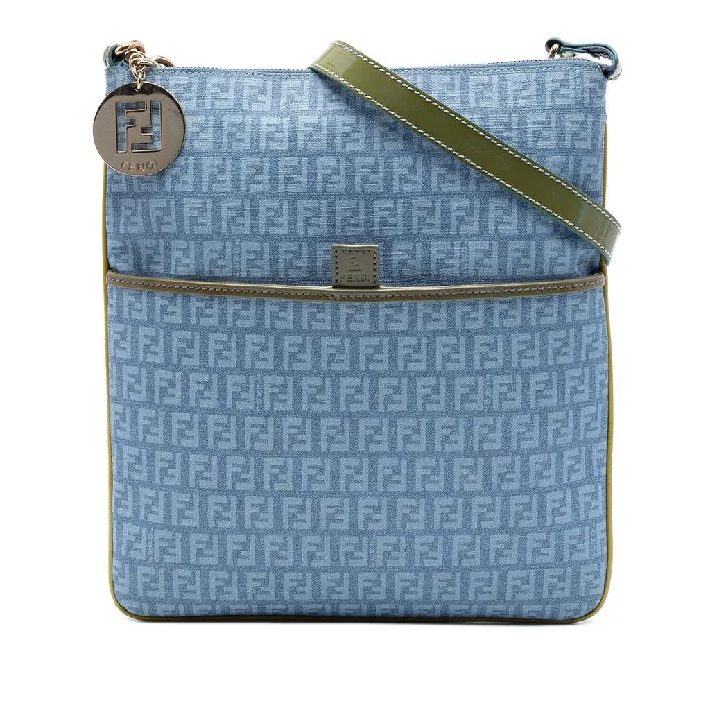 Fendi Zucchino Coated Canvas Forever Crossbody Blue Very good - Front View