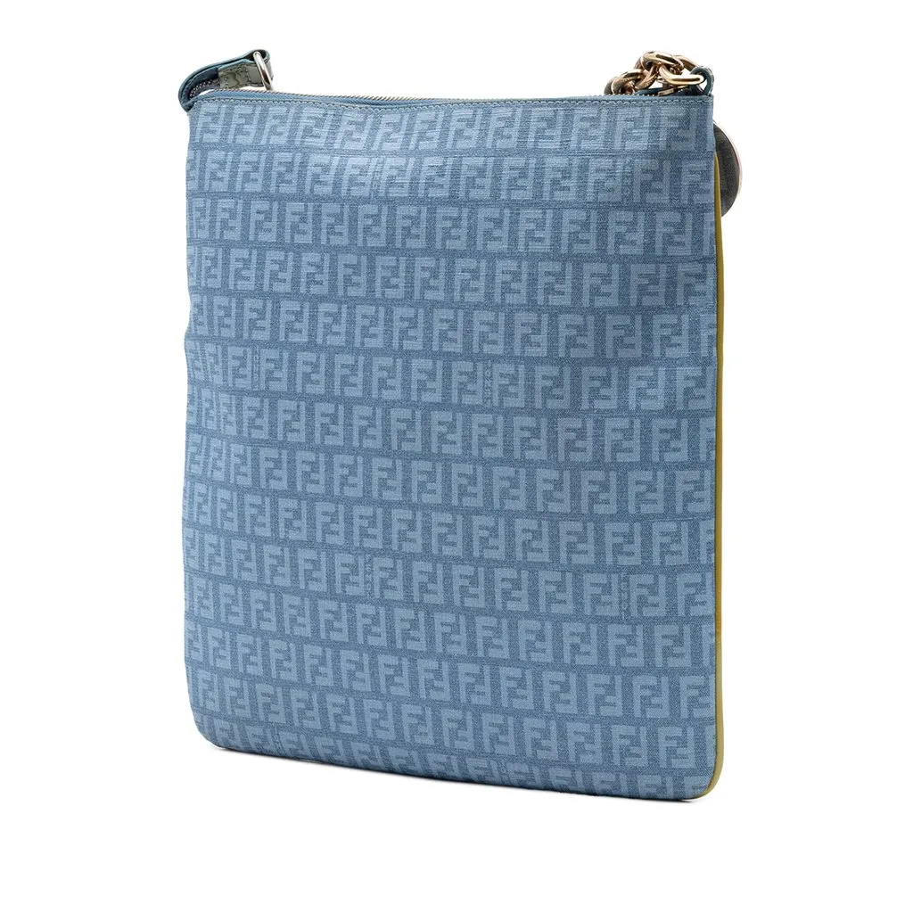 Fendi Zucchino Coated Canvas Forever Crossbody Blue Very good - Back View