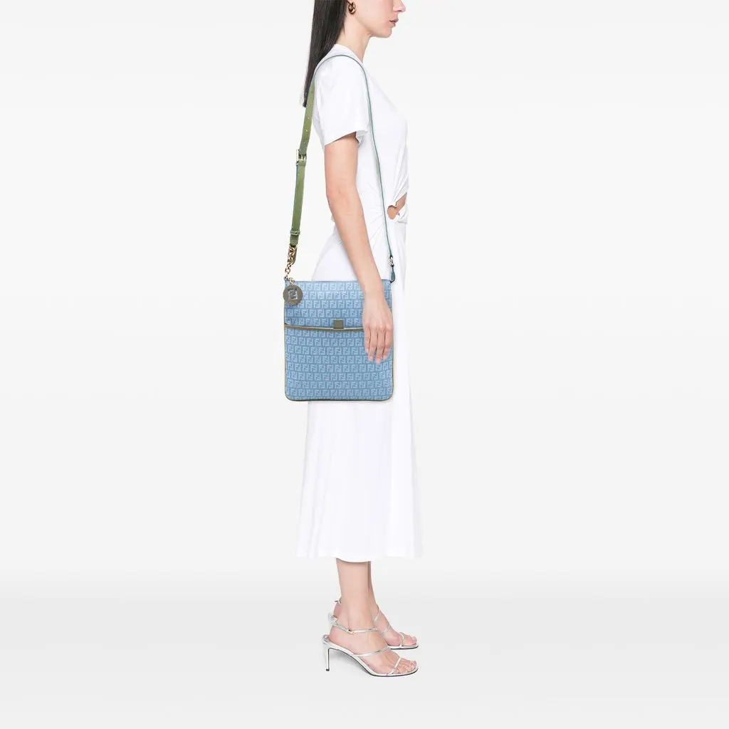 Fendi Zucchino Coated Canvas Forever Crossbody Blue Very good - Box View