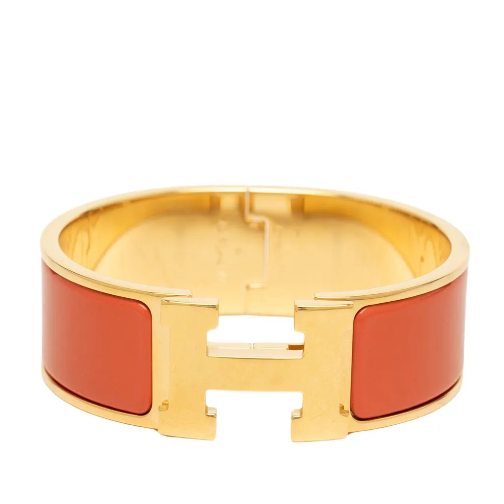 Hermès Wide Enamel Clic H Bracelet PM Orange Very good - Front View