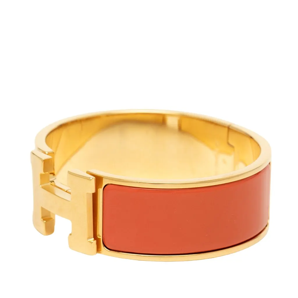 Hermès Wide Enamel Clic H Bracelet PM Orange Very good - Back View
