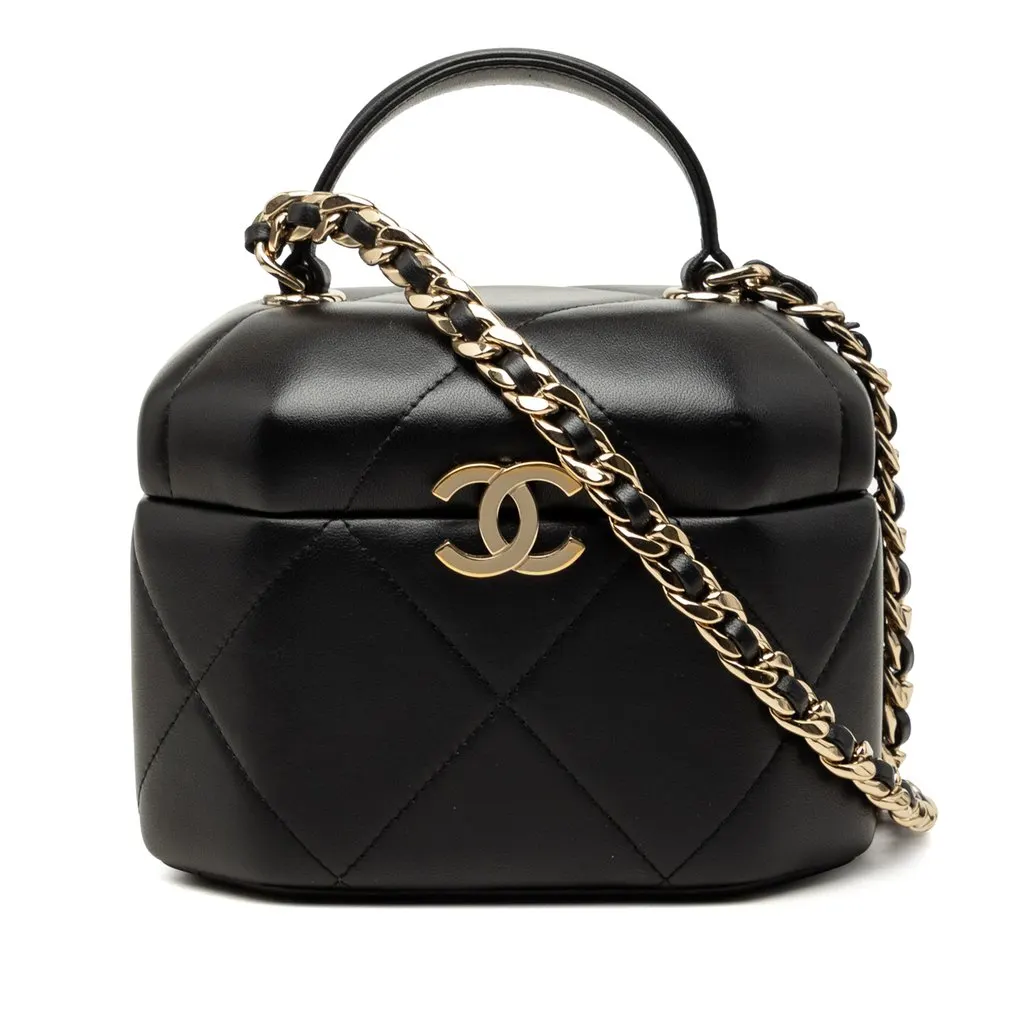 Chanel Quilted Lambskin Vendome Case Black Leather Very good - Front View