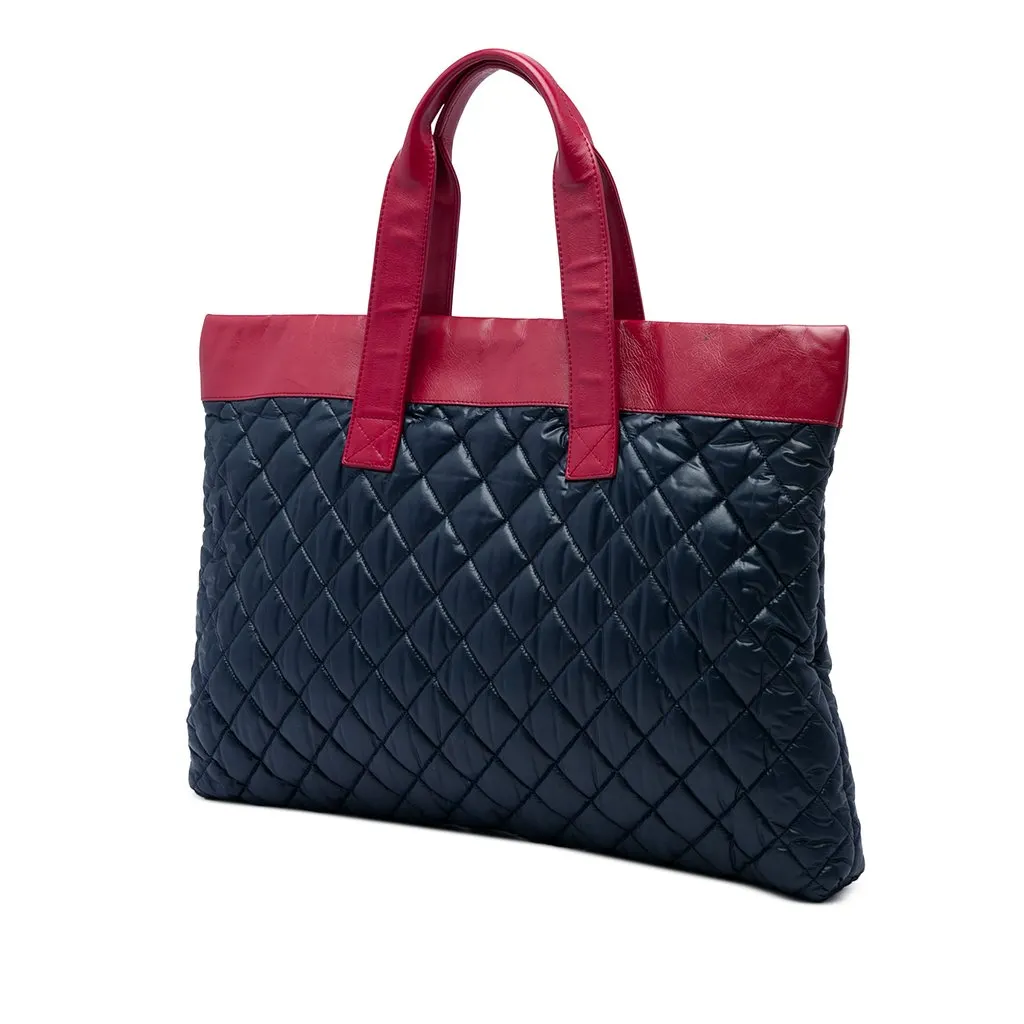 Chanel Large Bicolor Quilted Nylon and Lambskin Coco Cocoon Flat Tote Blue Polyamide Very good - Back View