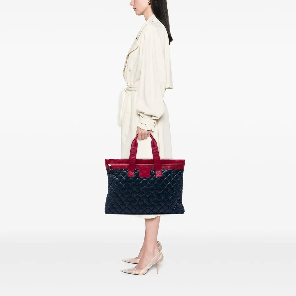 Chanel Large Bicolor Quilted Nylon and Lambskin Coco Cocoon Flat Tote Blue Polyamide Very good - Box View