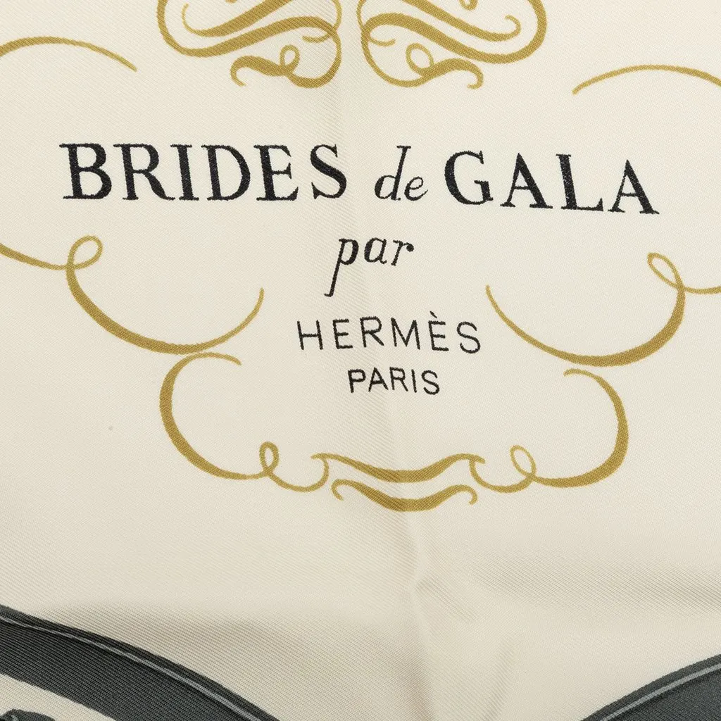 Hermès Brides de Gala Silk Scarf 90 White Silk Very good - Model View