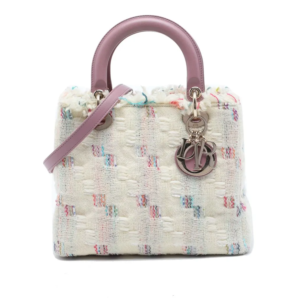 Dior Medium Tweed Lady Dior White Very good - Front View
