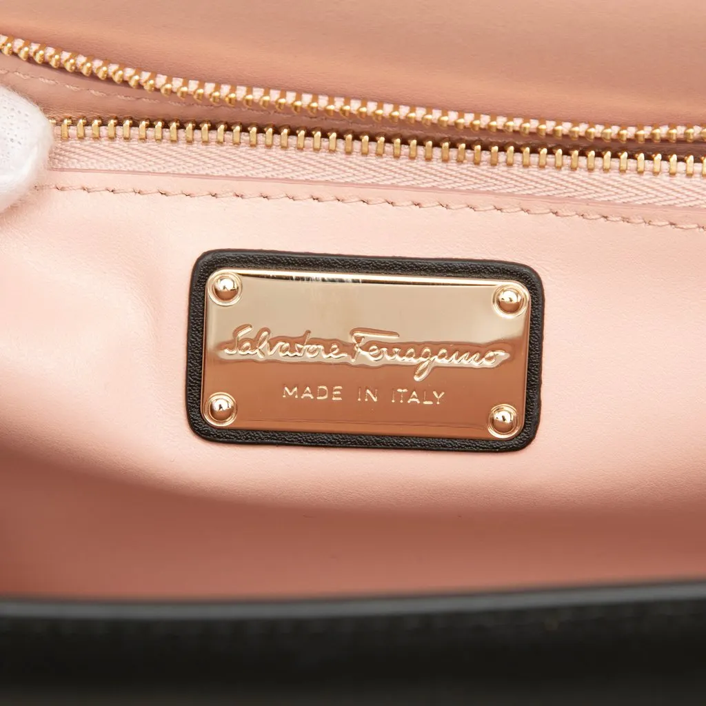 Salvatore Ferragamo Bicolor Leather Vara Bow Crossbody Black Leather Very good - Box View