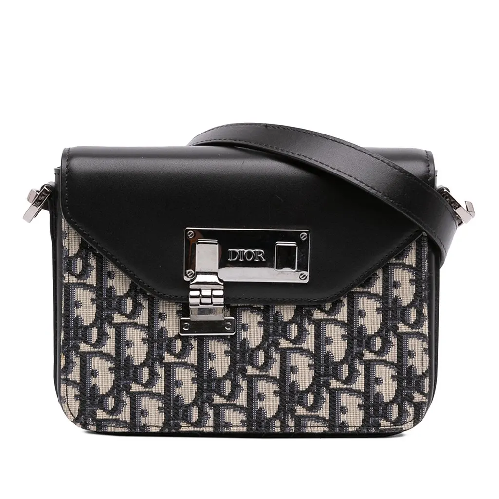 Dior Oblique Canvas and Smooth Calfskin Messenger Bag Black Very good - Front View