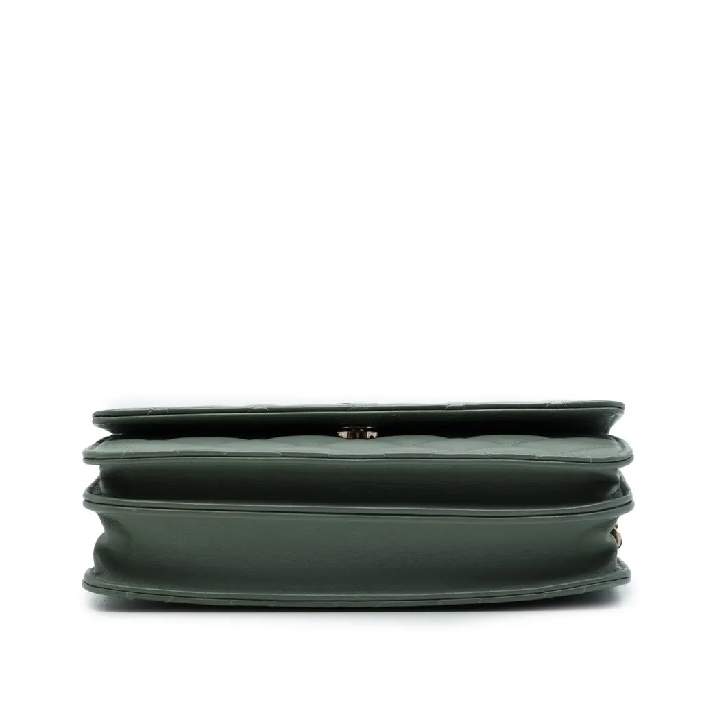 Chanel CC Square Quilted Lambskin Wallet on Chain Green Leather Very good - Inside View