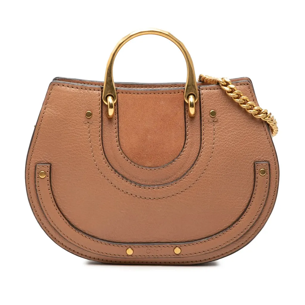 Chloé Mini Calfskin and Suede Pixie Signature Satchel Brown Leather Very good - Front View
