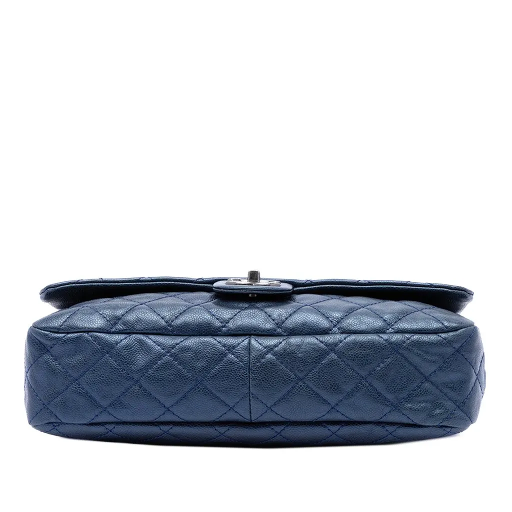 Chanel Jumbo Quilted Iridescent Caviar Easy Flap Blue Leather Good - Inside View