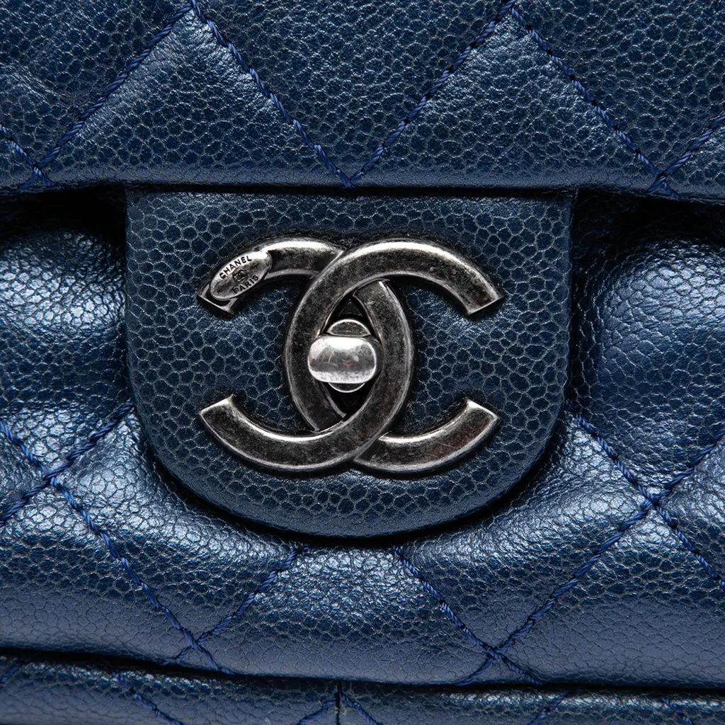 Chanel Jumbo Quilted Iridescent Caviar Easy Flap Blue Leather Good - Box View