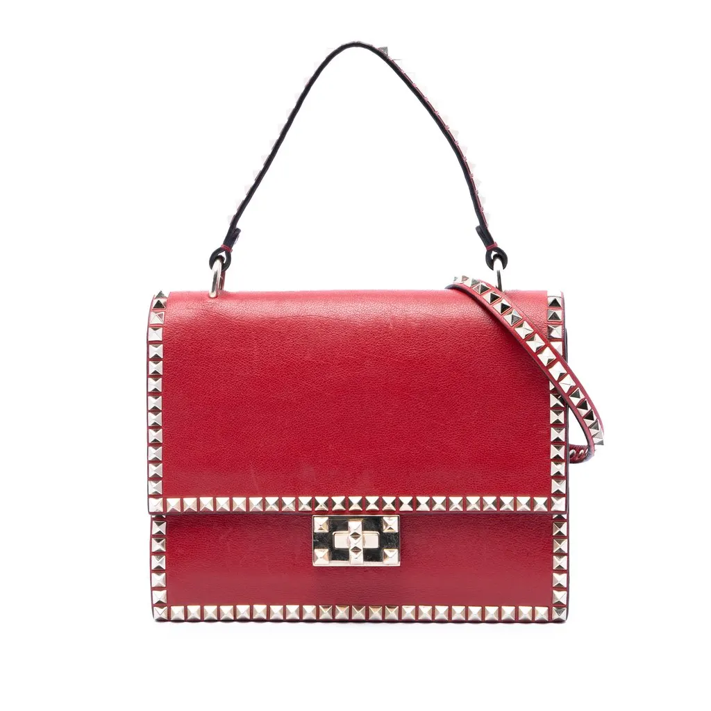 Valentino Leather Rockstud No Limit Satchel Red Leather Very good - Front View