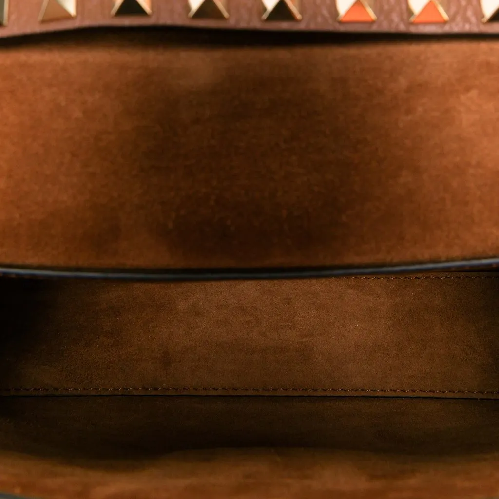 Valentino Medium Pebbled Calfskin Rockstud Flip Lock Crossbody Brown Leather Very good - Model View
