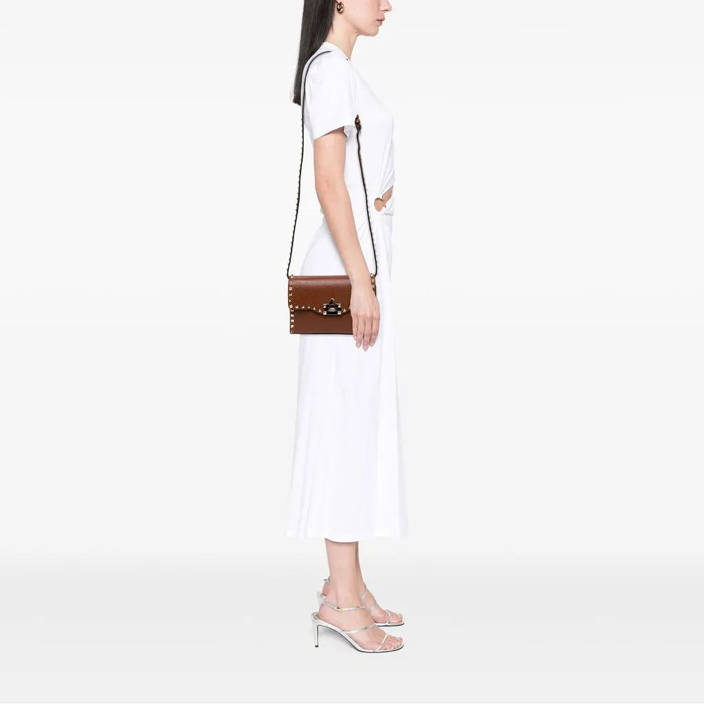 Valentino Medium Pebbled Calfskin Rockstud Flip Lock Crossbody Brown Leather Very good - Box View
