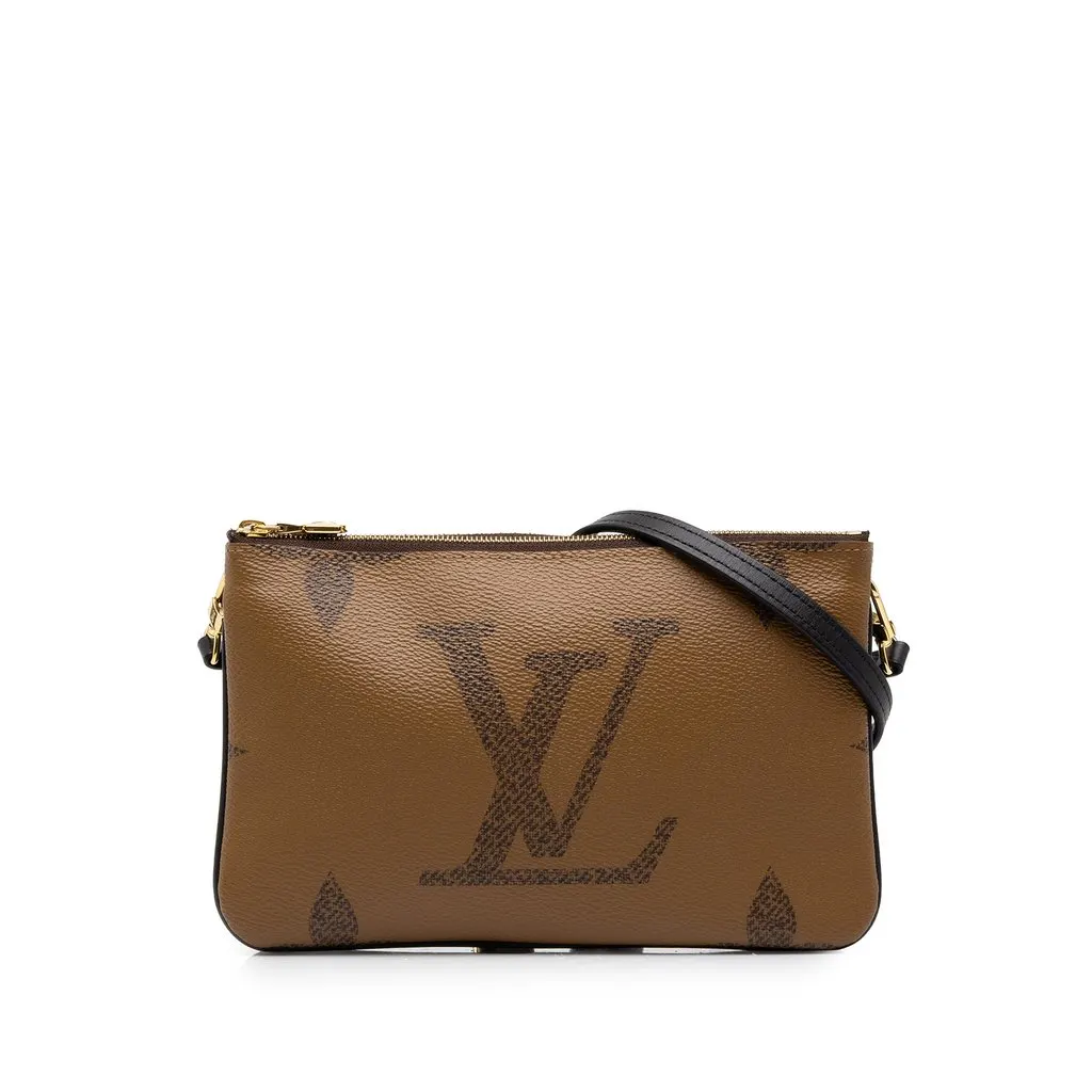 Louis Vuitton Monogram Giant Reverse Double Zip Pochette Brown Canvas Very good - Front View