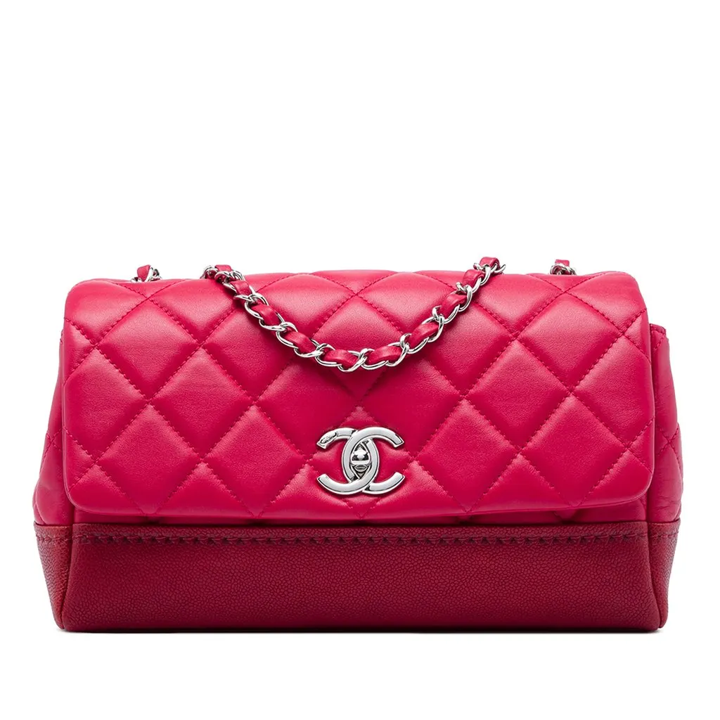 Chanel Medium Quilted Lambskin and Caviar Bi Coco Flap Red Leather Very good - Front View