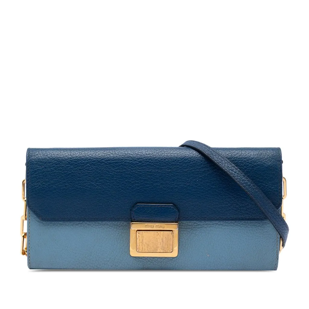 Miu Miu Bicolor Goatskin Madras Wallet on Chain Blue Leather Very good - Front View