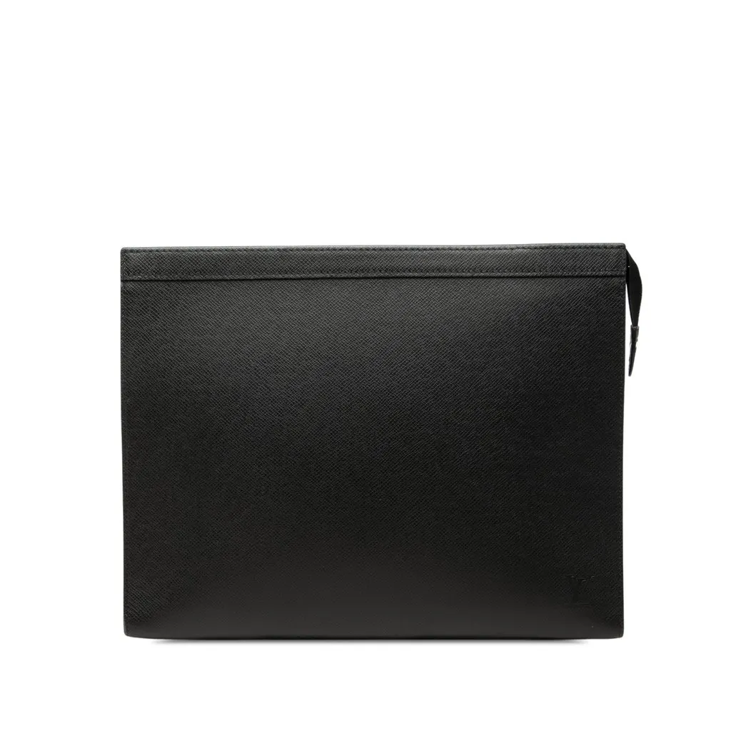 Louis Vuitton Taiga Pochette Voyage GM Black Leather Good - Front View