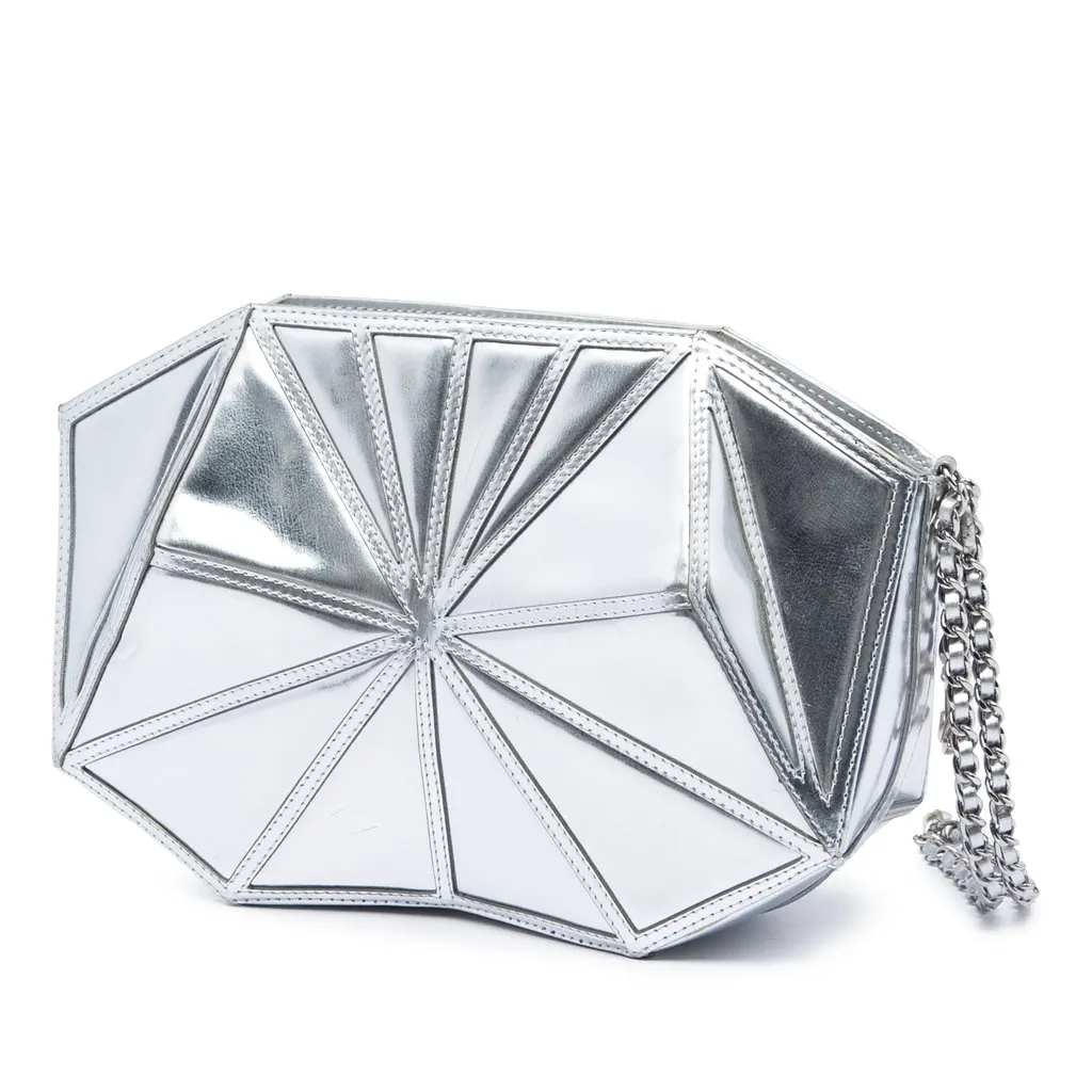 Chanel Metallic Lambskin Midnight Swim Wristlet Clutch Silver Leather Good - Back View