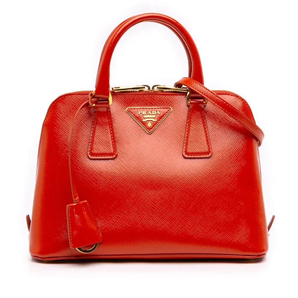 Prada Small Saffiano Vernice Promenade Satchel Orange Leather Very good - Front View