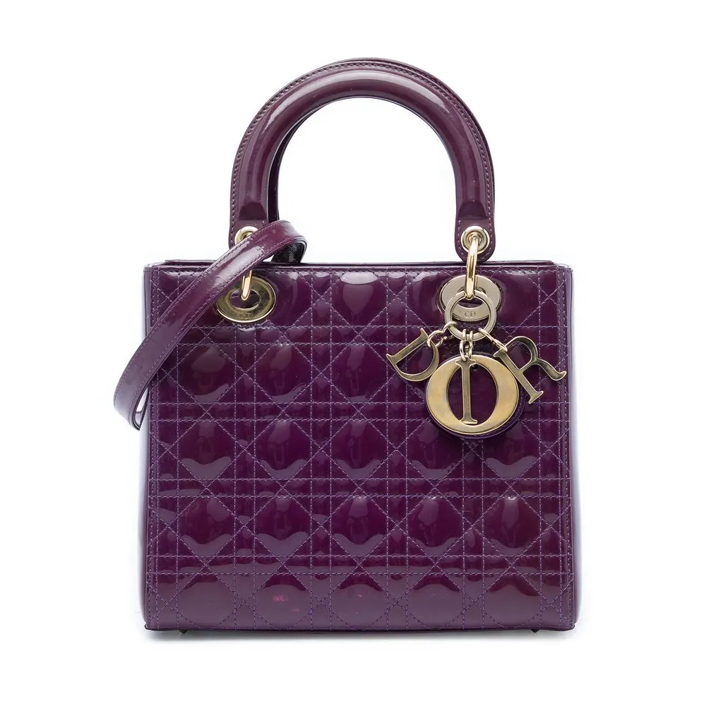 Dior Medium Patent Cannage Lady Dior Purple Leather Very good - Front View