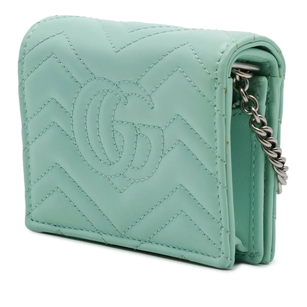 Gucci Mini GG Marmont Matelasse Calfskin Wallet On Chain Green Leather Very good - Back View