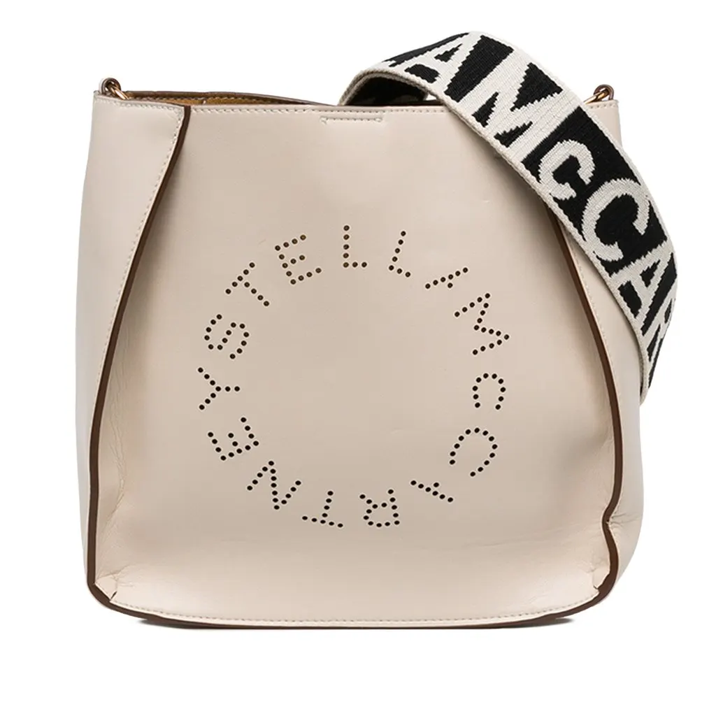 Stella McCartney Mini Faux Leather Perforated Logo Crossbody White Polyester Very good - Front View