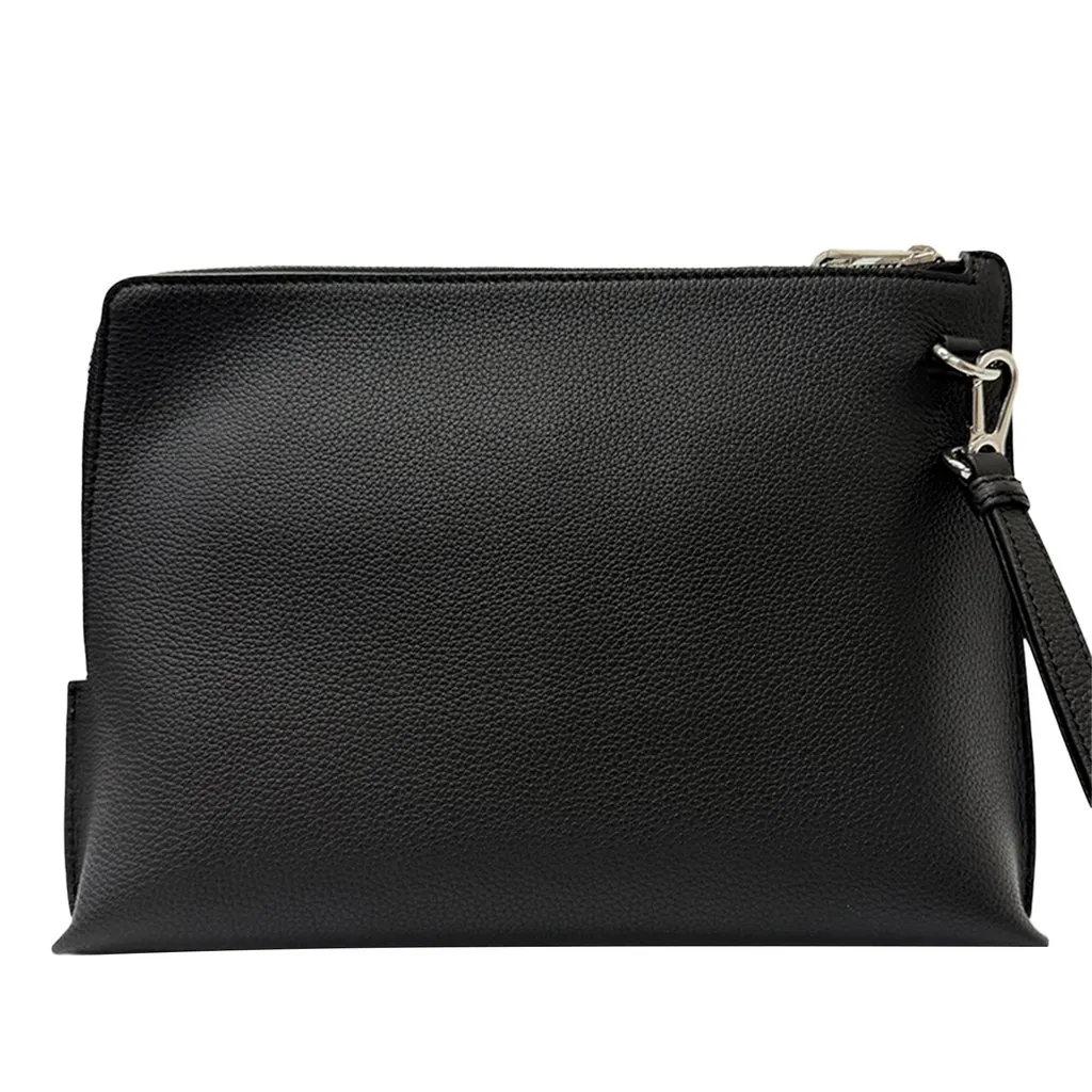 LOEWE Grained Calfskin Anagram L Zip Pouch Black Leather Very good - Front View