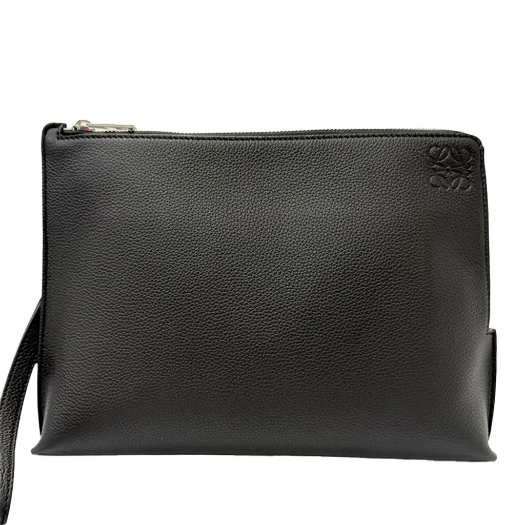 LOEWE Grained Calfskin Anagram L Zip Pouch Black Leather Very good - Back View