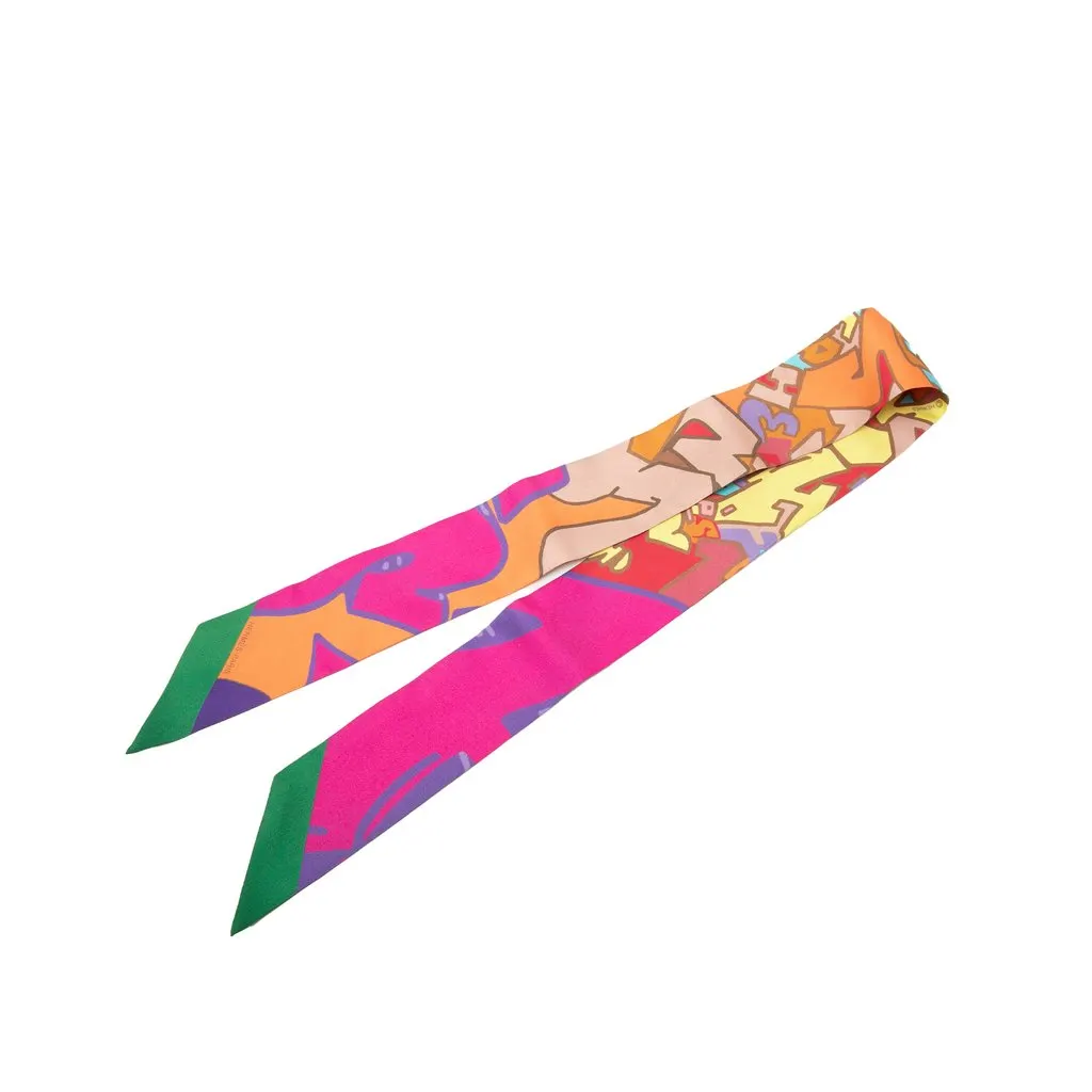 Hermès Graff Graffiti Silk Twilly Scarf Pink Very good - Front View