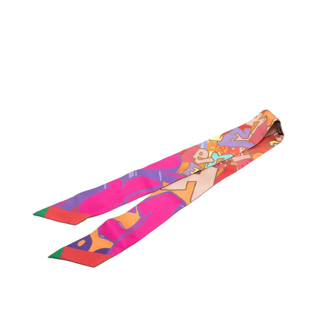 Hermès Graff Graffiti Silk Twilly Scarf Pink Very good - Back View
