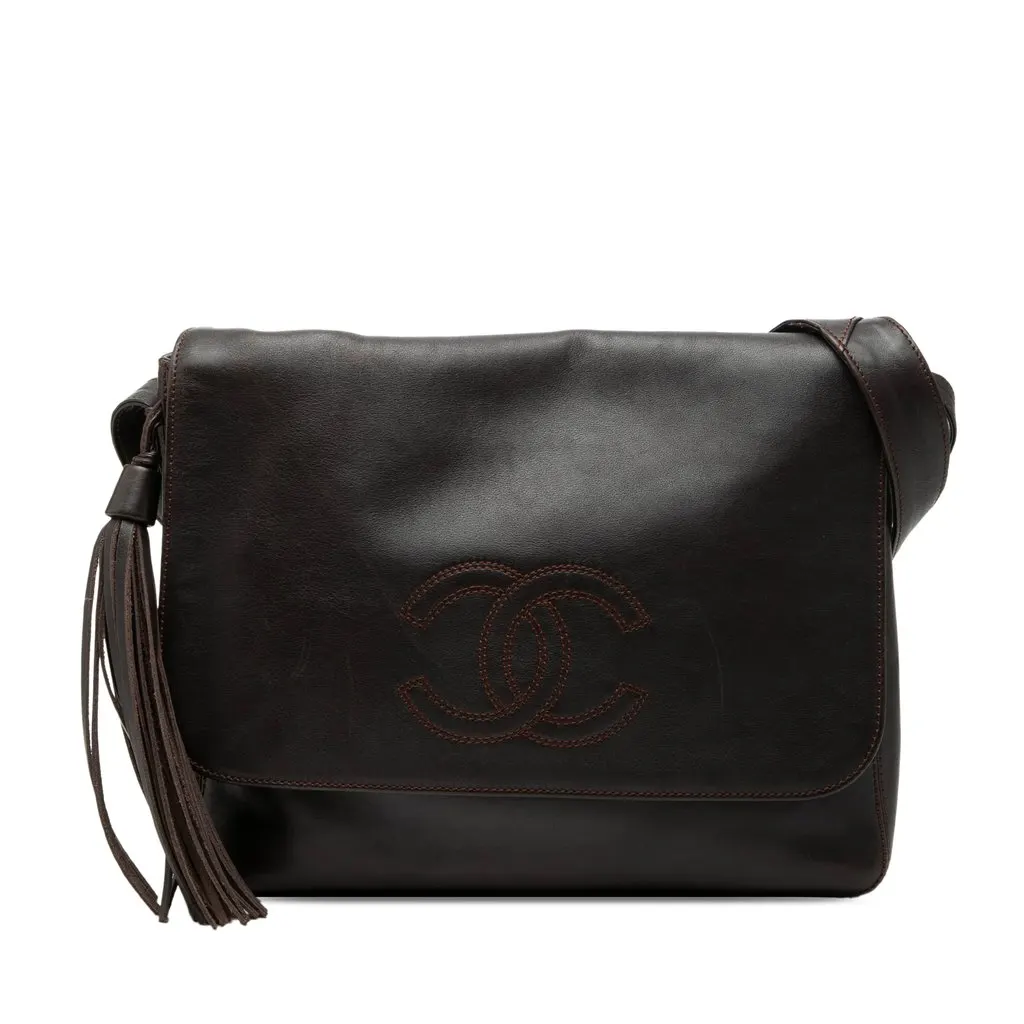 Chanel CC Lambskin Tassel Flap Messenger Bag Brown Leather Very good - Front View