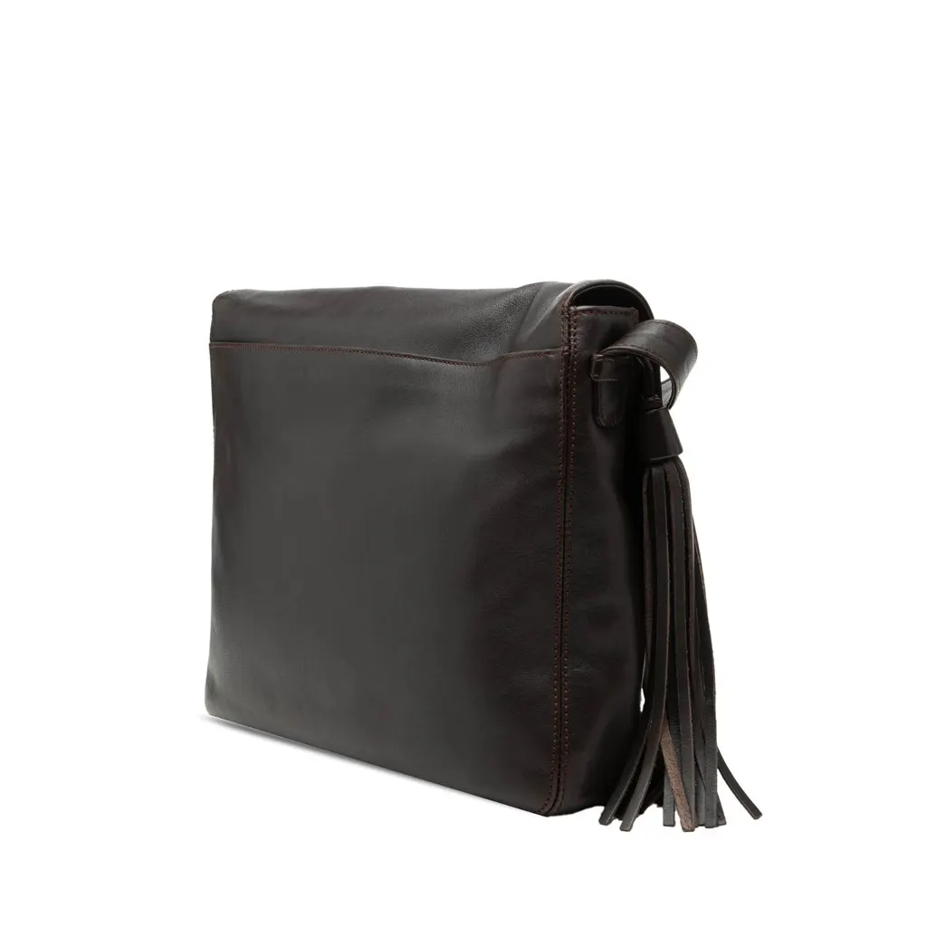 Chanel CC Lambskin Tassel Flap Messenger Bag Brown Leather Very good - Back View