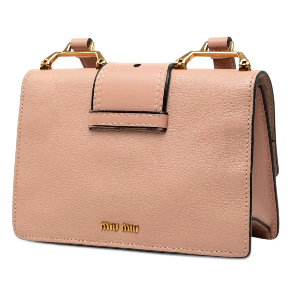 Miu Miu Goatskin Madras Soft Calf Crystal Embellished Crossbody Pink Leather Very good - Back View