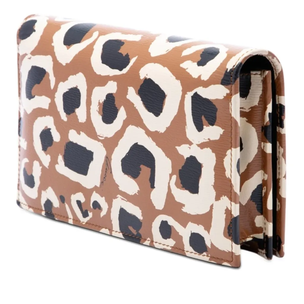 Gucci Calfskin Leopard Print Betty Wallet On Chain Brown Leather Very good - Back View