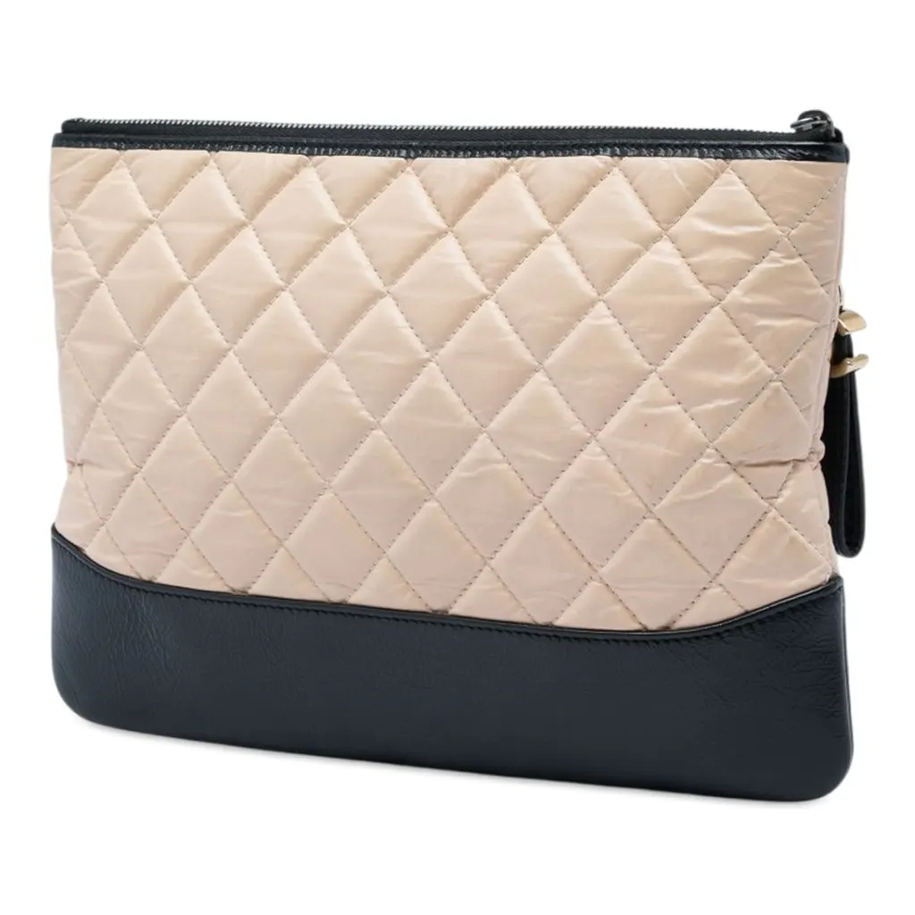 Chanel Medium Bicolor Quilted Aged Calfskin Gabrielle O Case Clutch Beige Leather Very good - Back View