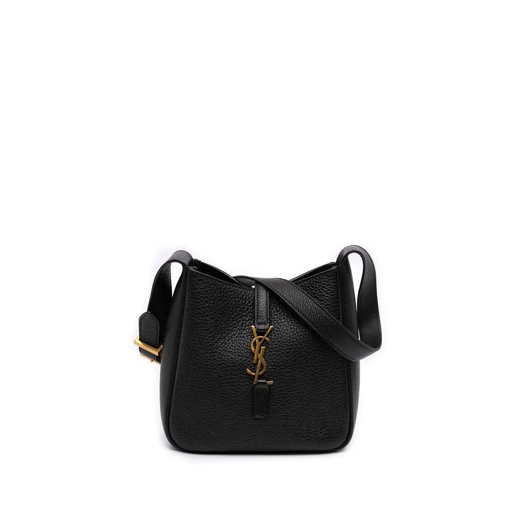 Saint Laurent Baby Grained Calfskin Supple Le 5 a 7 Soft Hobo Black Leather Very good - Front View