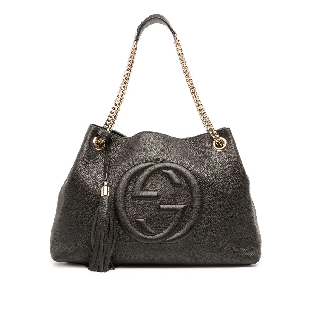 Gucci Medium Calfskin Soho Chain Tote Black Leather Good - Front View