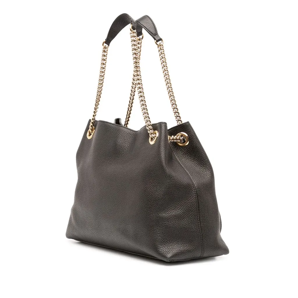 Gucci Medium Calfskin Soho Chain Tote Black Leather Good - Back View