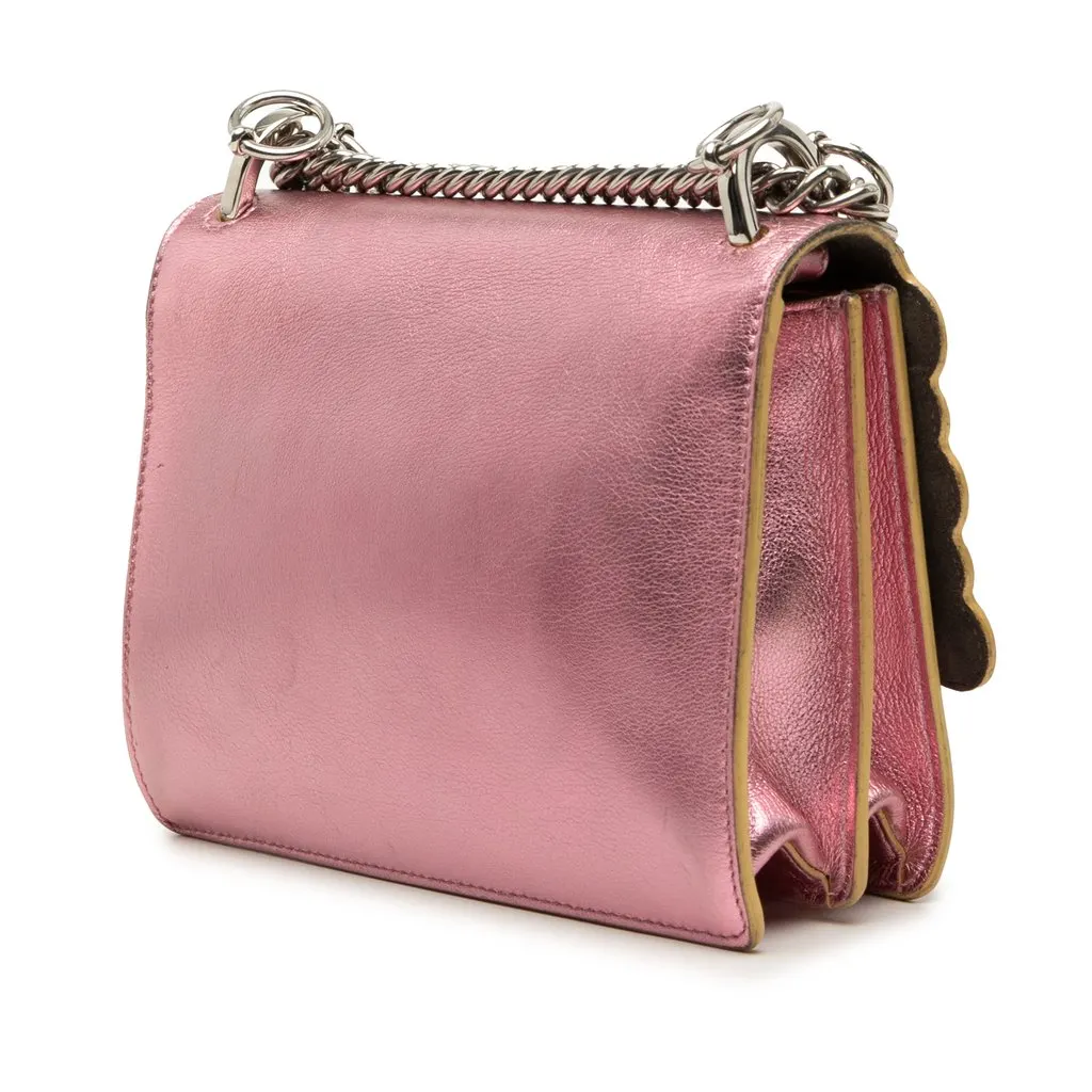 Fendi Small Metallic Scalloped Leather Studded Pearl Kan I Crossbody Pink Leather Very good - Back View
