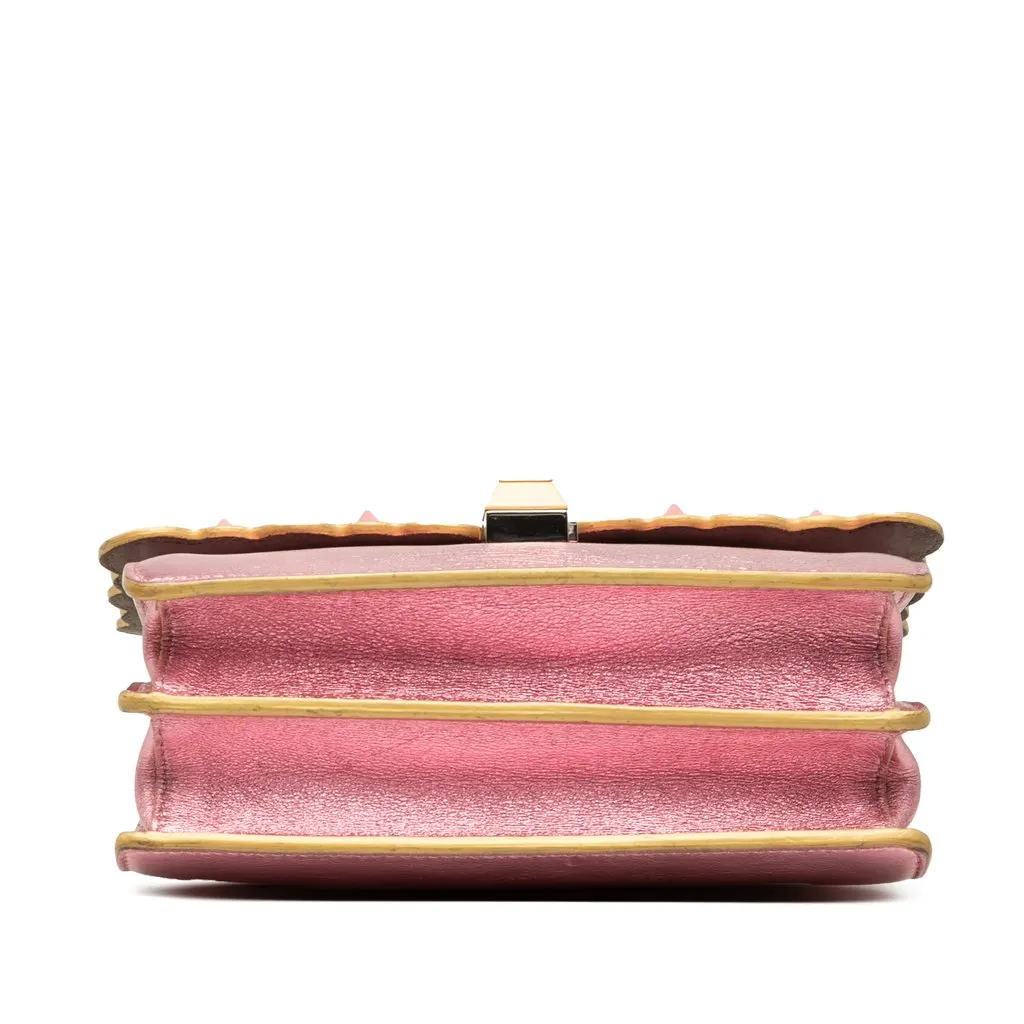 Fendi Small Metallic Scalloped Leather Studded Pearl Kan I Crossbody Pink Leather Very good - Inside View