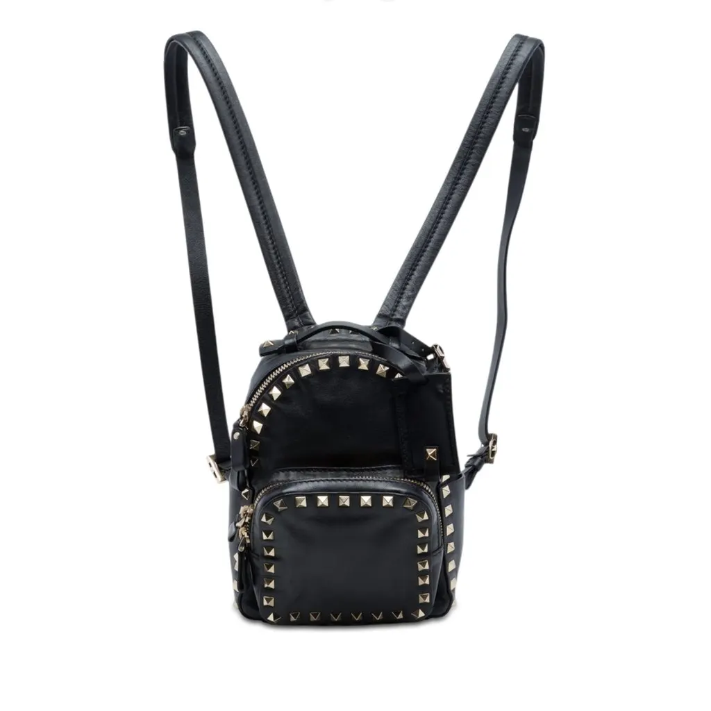 Valentino Mini Leather Rockstud Backpack Black Leather Very good - Front View